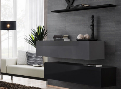 Living room wall unit modern black wood cabinet wall shelf